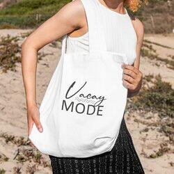 BYFT White Cotton Flat Tote Bag (Vacay Mode)