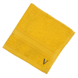 BYFT Daffodil (Yellow) Monogrammed Face Towel (30 x 30 Cm-Set of 6) 100% Cotton, Absorbent and Quick dry, High Quality Bath Linen-500 Gsm Black Thread Letter "V"