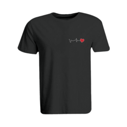 BYFT (Black) Embroidered Cotton T-shirt (Heartbeat ) Personalized Round Neck T-shirt For Women (Large)-Set of 1 pc-190 GSM