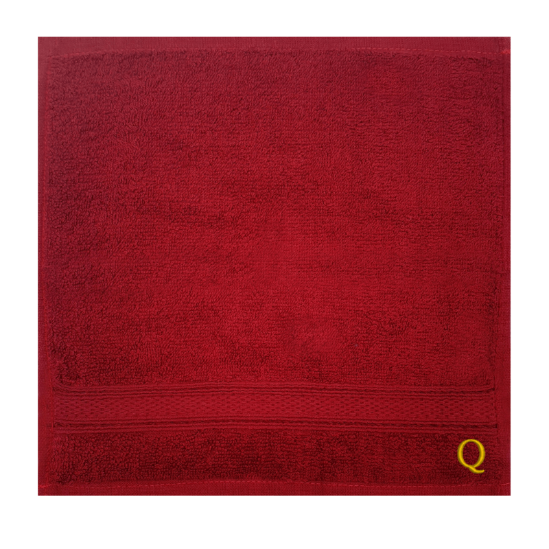 BYFT Daffodil (Burgundy) Monogrammed Face Towel (30 x 30 Cm-Set of 6) 100% Cotton, Absorbent and Quick dry, High Quality Bath Linen-500 Gsm Golden Thread Letter "Q"