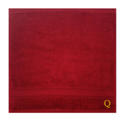 BYFT Daffodil (Burgundy) Monogrammed Face Towel (30 x 30 Cm-Set of 6) 100% Cotton, Absorbent and Quick dry, High Quality Bath Linen-500 Gsm Golden Thread Letter "Q"