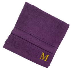 BYFT Daffodil (Purple) Monogrammed Face Towel (30 x 30 Cm-Set of 6) 100% Cotton, Absorbent and Quick dry, High Quality Bath Linen-500 Gsm Golden Thread Letter "M"