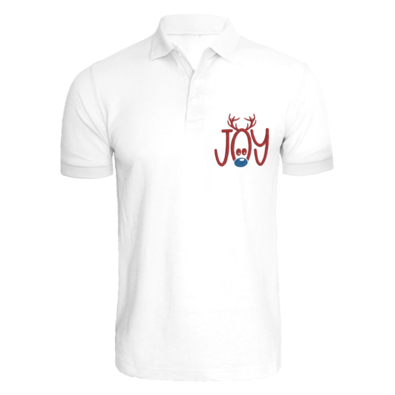 

BYFT (White) Holiday Themed Embroidered Cotton T-shirt (Reindeer Joy) Unisex Personalized Polo Neck T-shirt (XL)-Set of 1 pc-220 GSM