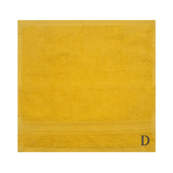 BYFT Daffodil (Yellow) Monogrammed Face Towel (30 x 30 Cm - Set of 6) 100% Cotton, Absorbent and Quick dry, High Quality Bath Linen- 500 Gsm Black Thread Letter "D"