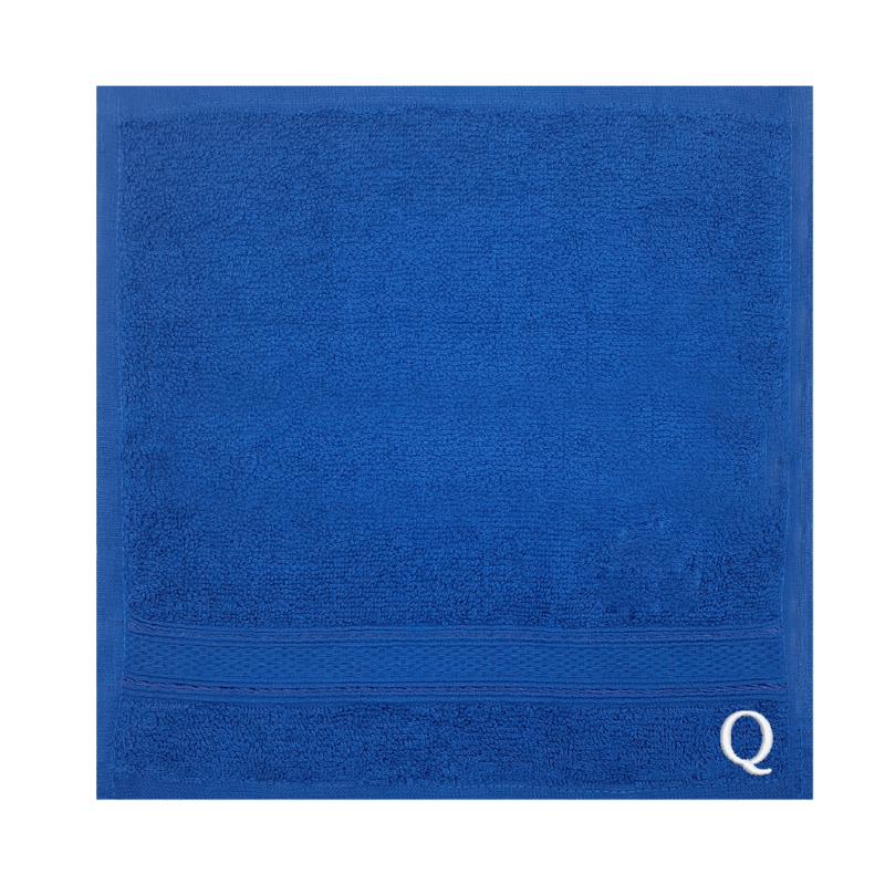 BYFT Daffodil (Royal Blue) Monogrammed Face Towel (30 x 30 Cm-Set of 6) 100% Cotton, Absorbent and Quick dry, High Quality Bath Linen-500 Gsm White Thread Letter "Q"