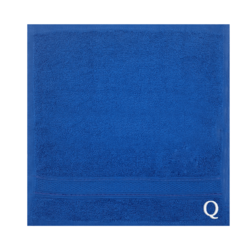 BYFT Daffodil (Royal Blue) Monogrammed Face Towel (30 x 30 Cm-Set of 6) 100% Cotton, Absorbent and Quick dry, High Quality Bath Linen-500 Gsm White Thread Letter "Q"