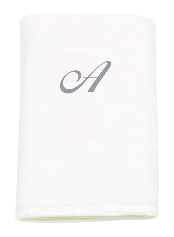 BYFT 100% Cotton Embroidered Letter A Hand Towel, 50 x 80cm, White/Silver