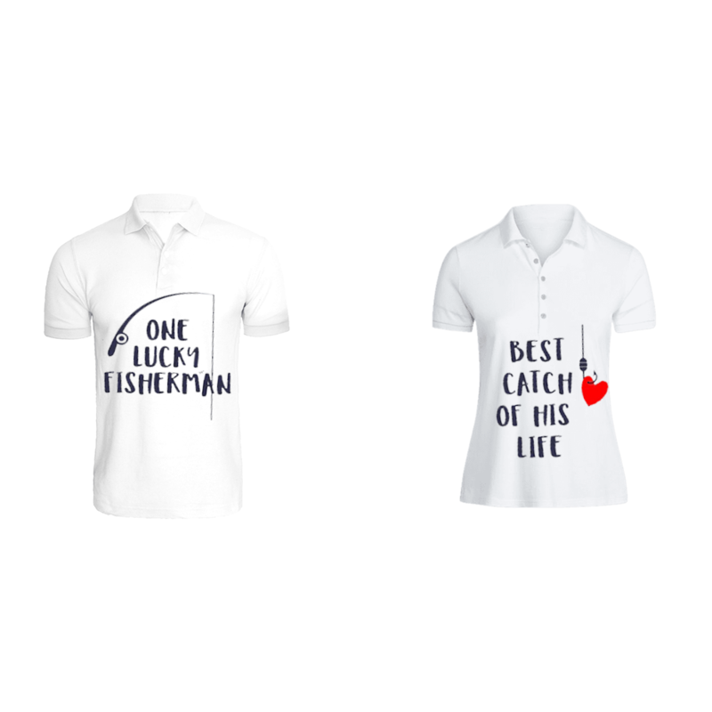 

BYFT (White) Couple Printed Cotton T-shirt (Best Catch Fisherman) Personalized Polo Neck T-shirt (2XL)-Set of 2 pcs-220 GSM