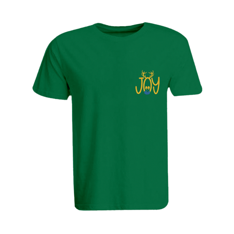 BYFT (Green) Holiday Themed Embroidered Cotton T-shirt (Reindeer Joy) Unisex Personalized Round Neck T-shirt (2XL)-Set of 1 pc-190 GSM