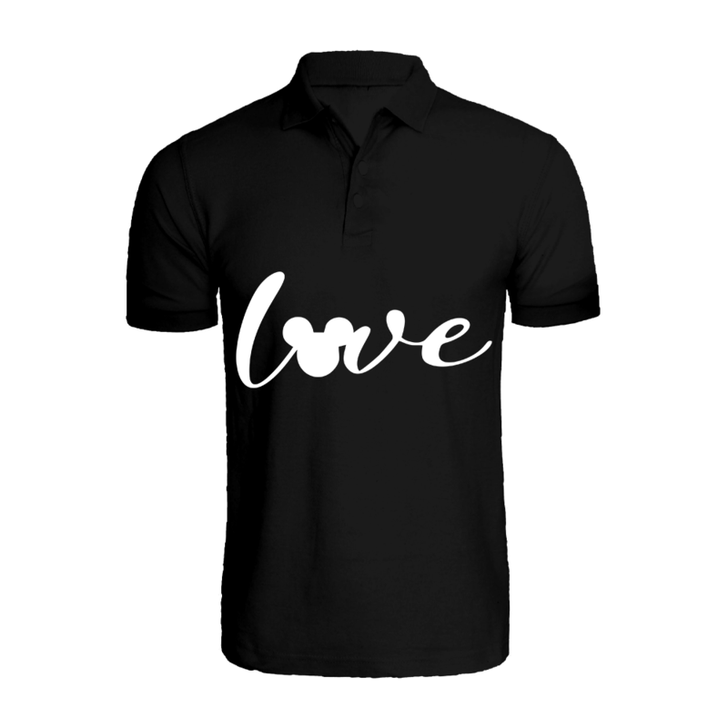 BYFT (Black) Printed Cotton T-shirt (Mickey Love) Personalized Polo Neck T-shirt For Men (XL)-Set of 1 pc-220 GSM