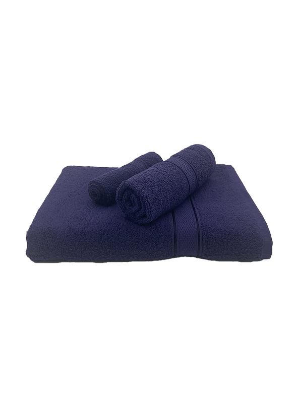 BYFT 3-Piece Daffodil 100% Cotton Towel Set, Navy Blue