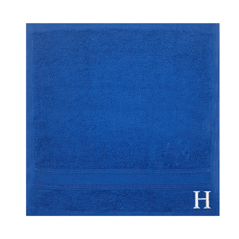 BYFT Daffodil (Royal Blue) Monogrammed Face Towel (30 x 30 Cm-Set of 6) 100% Cotton, Absorbent and Quick dry, High Quality Bath Linen-500 Gsm White Thread Letter "H"