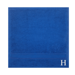 BYFT Daffodil (Royal Blue) Monogrammed Face Towel (30 x 30 Cm-Set of 6) 100% Cotton, Absorbent and Quick dry, High Quality Bath Linen-500 Gsm White Thread Letter "H"