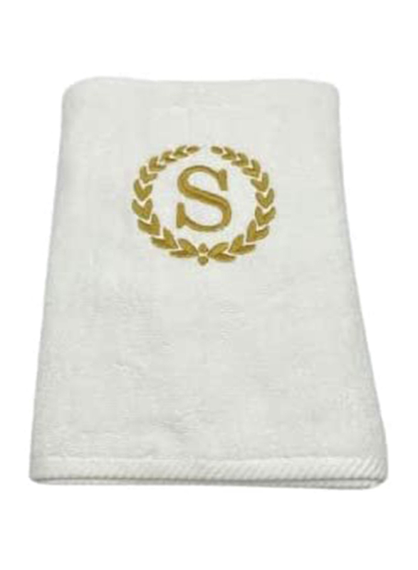 BYFT 100% Cotton Embroidered Monogrammed Letter S Bath Towel, 70 x 140cm, White/Gold