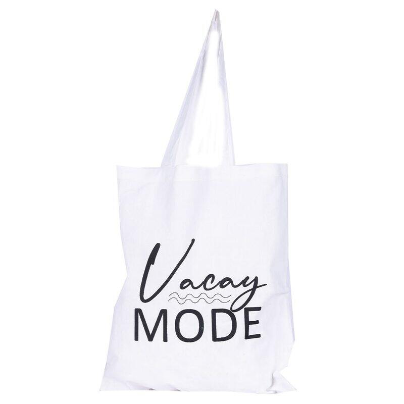 BYFT White Cotton Flat Tote Bag (Vacay Mode)