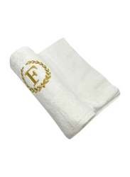 BYFT 2-Piece 100% Cotton Embroidered Letter F Bath & Hand Towel Set, White/Gold