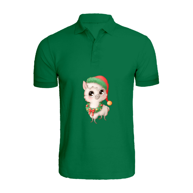 

BYFT (Green) Holiday Themed Printed Cotton T-shirt (Llama with Christmas Cap) Unisex Personalized Polo Neck T-shirt (Small)-Set of 1 pc-220 GSM