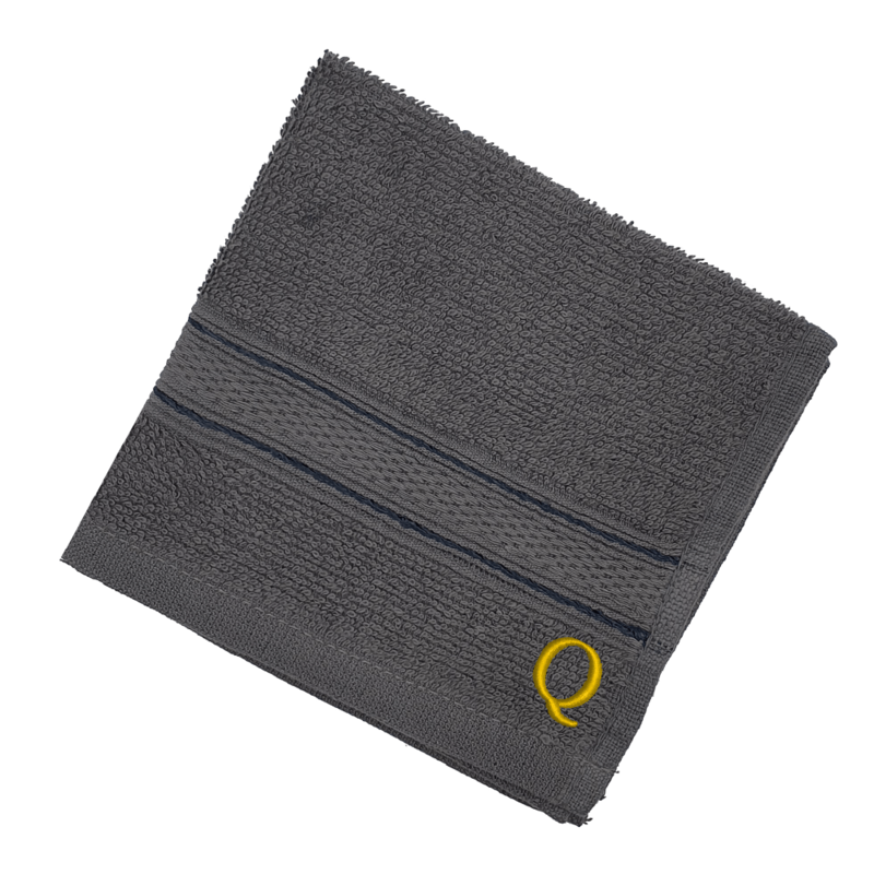 BYFT Daffodil (Dark Grey) Monogrammed Face Towel (30 x 30 Cm-Set of 6) 100% Cotton, Absorbent and Quick dry, High Quality Bath Linen-500 Gsm Golden Thread Letter "Q"