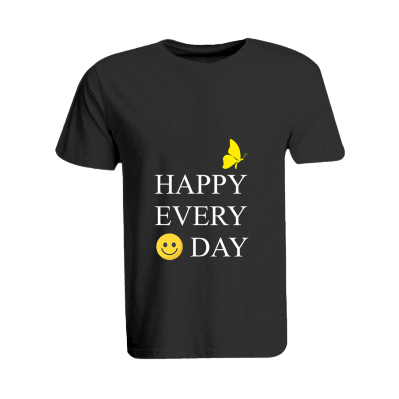 

BYFT (Black) Printed Cotton T-shirt (Happy Every Day) Personalized Round Neck T-shirt For Women (Medium)-Set of 1 pc-190 GSM