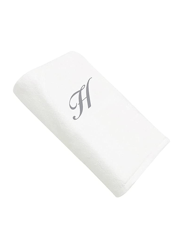 BYFT 100% Cotton Embroidered Letter H Hand Towel, 50 x 80cm, White/Silver