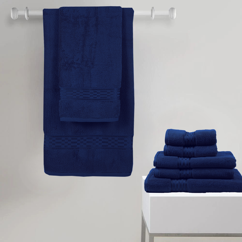 BYFT Home Ultra (Blue) Premium Bath Towel  (70 x 140 Cm - Set of 2) 100% Cotton Highly Absorbent, High Quality Bath linen with Checkered Dobby 550 Gsm