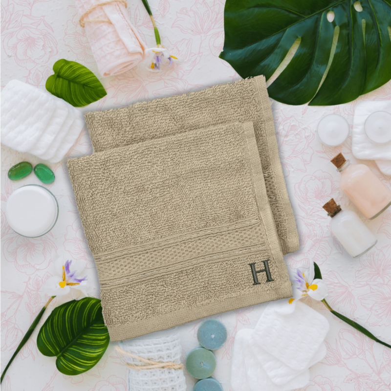 BYFT Daffodil (Light Grey) Monogrammed Face Towel (30 x 30 Cm-Set of 6) 100% Cotton, Absorbent and Quick dry, High Quality Bath Linen-500 Gsm Black Thread Letter "H"