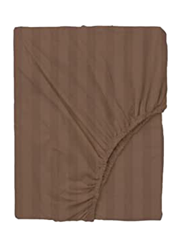 BYFT Tulip 100% Cotton Satin Stripe Fitted Bed Sheet, 300 Tc, 1cm, 180 x 210 + 30cm, King, Dark Brown