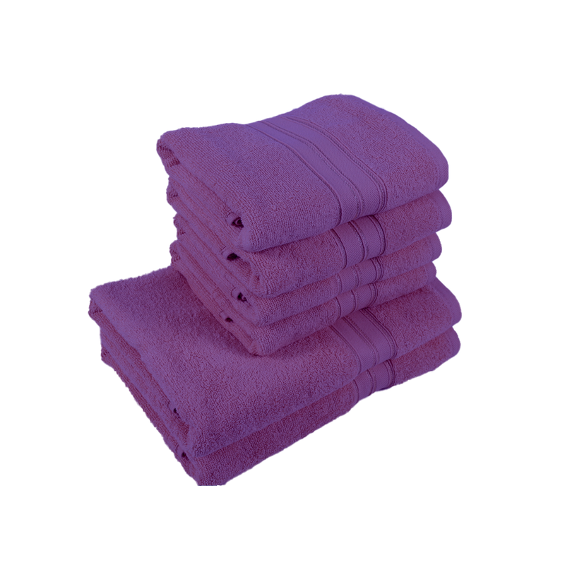 BYFT Home Trendy (Lavender) 4 Hand Towel (50 x 90 Cm) & 2 Bath Towel (70 x 140 Cm) 100% Cotton Highly Absorbent, High Quality Bath linen with Striped Dobby 550 Gsm Set of 6