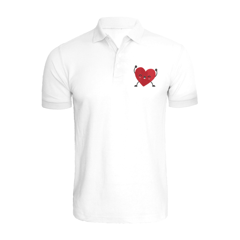 BYFT (White) Embroidered Cotton T-shirt (Happy Heart ) Personalized Polo Neck T-shirt For Men (Small)-Set of 1 pc-220 GSM