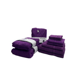 Daffodil(Purple)100% Cotton Premium Bath Linen Set(2 Face,2 Hand,2 Adult & 1 Kids Bath Towels with 2 Adult & 1,12yr Kids Bathrobe)Super Soft,Quick Dry & Highly Absorbent Family Pack of 10Pc