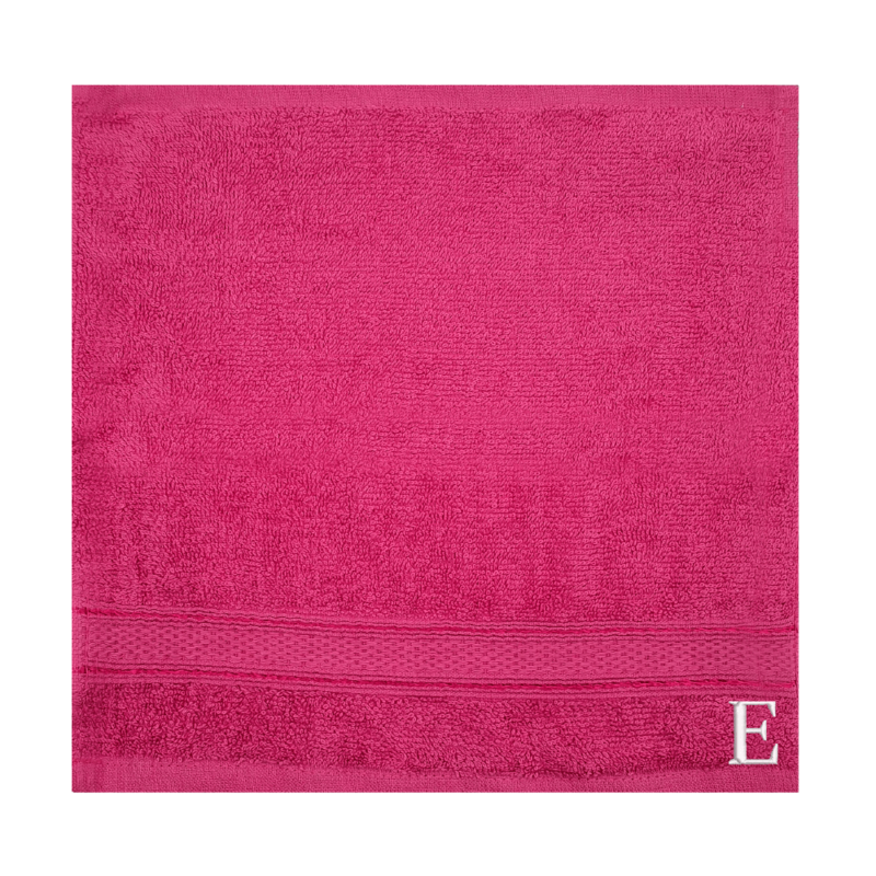 BYFT Daffodil (Fuchsia Pink) Monogrammed Face Towel (30 x 30 Cm-Set of 6) 100% Cotton, Absorbent and Quick dry, High Quality Bath Linen-500 Gsm White Thread Letter "E"