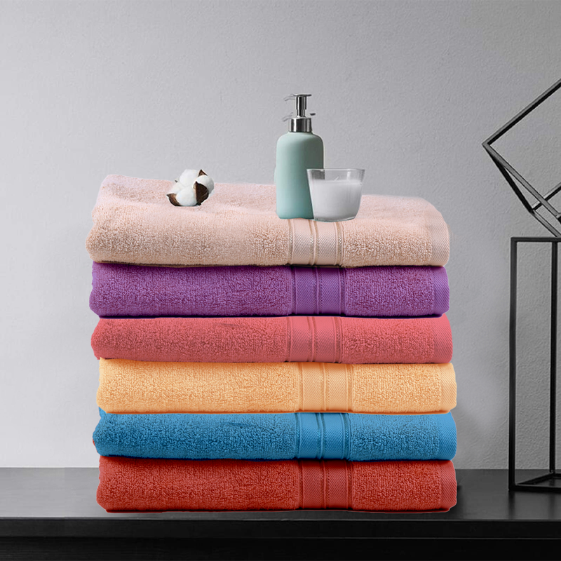 BYFT Home Trendy (Peach) 2 Hand Towel (50 x 90 Cm) & 2 Bath Towel (70 x 140 Cm) 100% Cotton Highly Absorbent, High Quality Bath linen with Striped Dobby 550 Gsm Set of 4