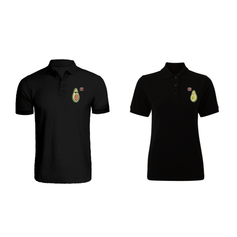 BYFT (Black) Couple Embroidered Cotton T-shirt (Avocado Couple) Personalized Polo Neck T-shirt (Large)-Set of 2 pcs-220 GSM