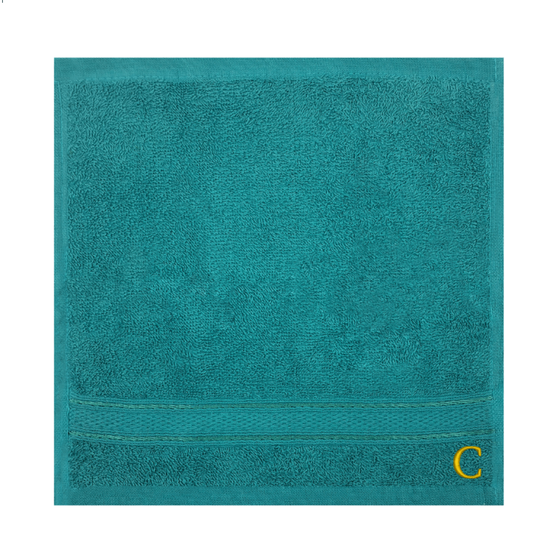 BYFT Daffodil (Turquoise Blue) Monogrammed Face Towel (30 x 30 Cm - Set of 6) 100% Cotton, Absorbent and Quick dry, High Quality Bath Linen- 500 Gsm Golden Thread Letter "C"