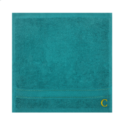 BYFT Daffodil (Turquoise Blue) Monogrammed Face Towel (30 x 30 Cm - Set of 6) 100% Cotton, Absorbent and Quick dry, High Quality Bath Linen- 500 Gsm Golden Thread Letter "C"