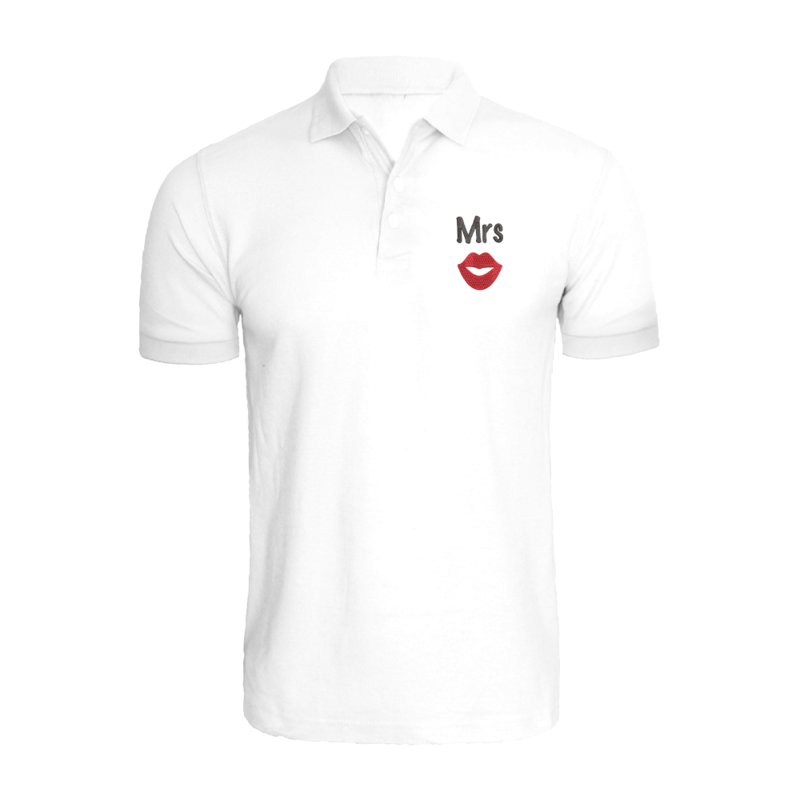 

BYFT (White) Embroidered Cotton T-shirt (Mrs. Lips) Personalized Polo Neck T-shirt For Women (2XL)-Set of 1 pc-220 GSM