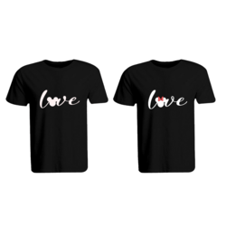 BYFT (Black) Couple Printed Cotton T-shirt (Mickey & Minnie Love) Personalized Round Neck T-shirt (Small)-Set of 2 pcs-190 GSM