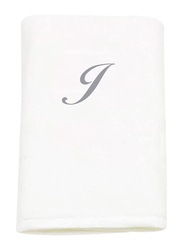 BYFT 100% Cotton Embroidered Letter J Bath Towel, 70 x 140cm, White/Silver
