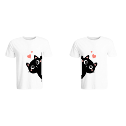 BYFT (White) Couple Printed Cotton T-shirt (Kitty) Personalized Round Neck T-shirt (Small)-Set of 2 pcs-190 GSM