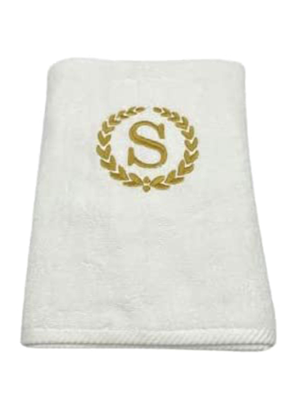 BYFT 2-Piece 100% Cotton Embroidered Letter S Bath & Hand Towel Set, White/Gold