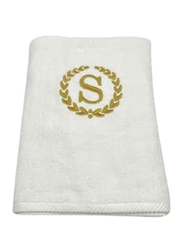 BYFT 2-Piece 100% Cotton Embroidered Letter S Bath & Hand Towel Set, White/Gold