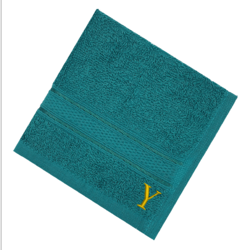 BYFT Daffodil (Turquoise Blue) Monogrammed Face Towel (30 x 30 Cm-Set of 6) 100% Cotton, Absorbent and Quick dry, High Quality Bath Linen-500 Gsm Golden Thread Letter "Y"