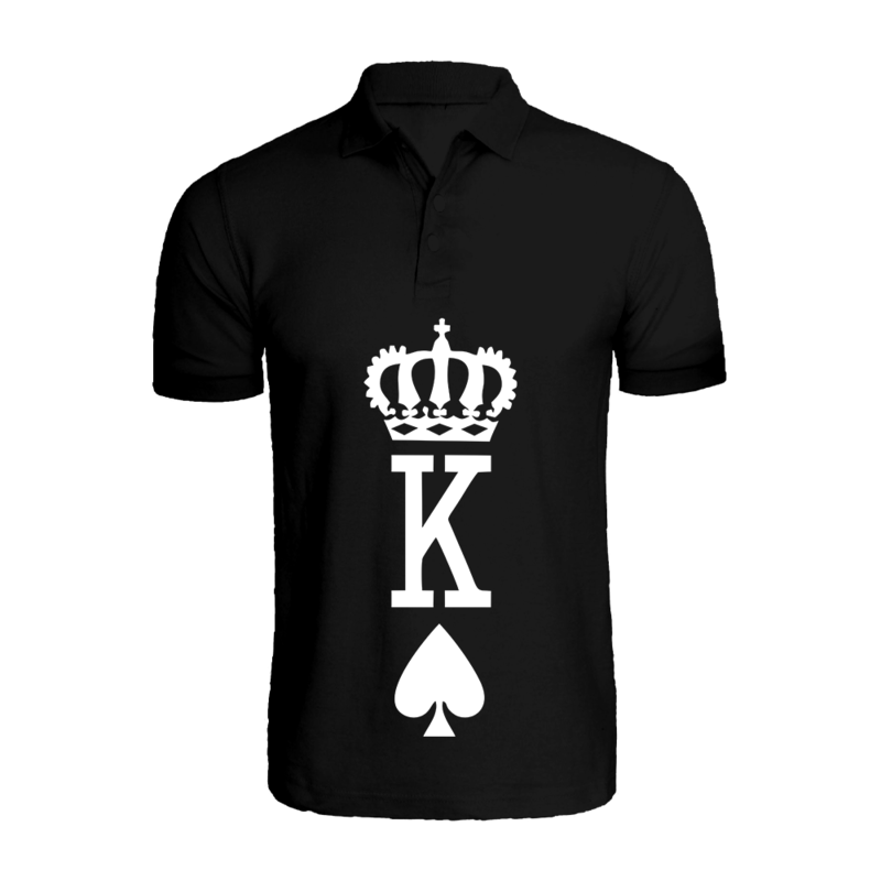 BYFT (Black) Printed Cotton T-shirt (Crown King Spades) Personalized Polo Neck T-shirt For Men (2XL)-Set of 1 pc-220 GSM