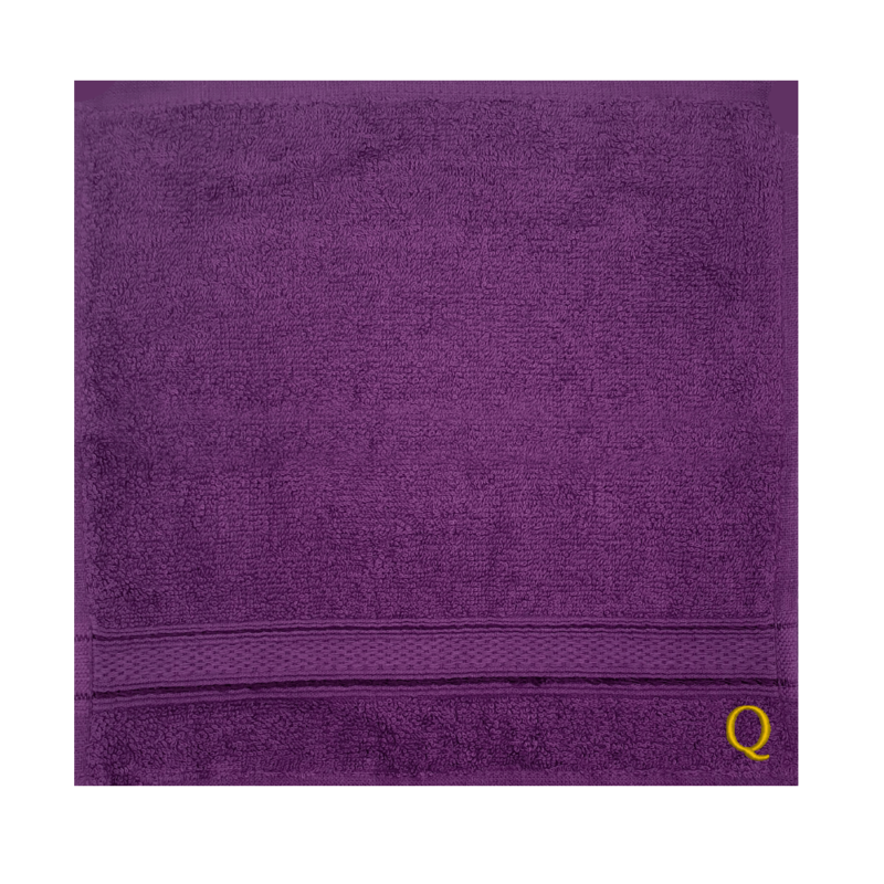 BYFT Daffodil (Purple) Monogrammed Face Towel (30 x 30 Cm-Set of 6) 100% Cotton, Absorbent and Quick dry, High Quality Bath Linen-500 Gsm Golden Thread Letter "Q"