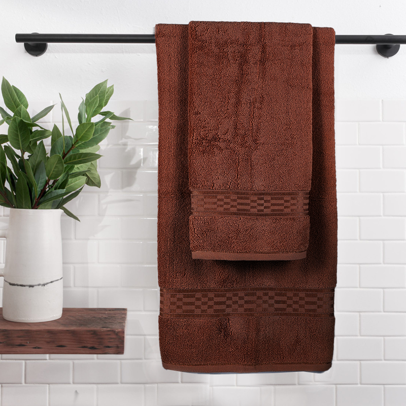 BYFT Home Ultra (Brown) 2 Hand Towel (50 x 90 Cm) & 2 Bath Towel (70 x 140 Cm) 100% Cotton Highly Absorbent, High Quality Bath linen with Checkered Dobby 550 Gsm Set of 4