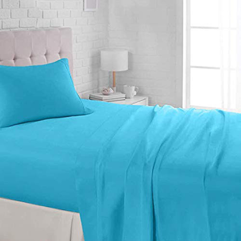 BYFT 4-Piece Orchard 100% Cotton Lightweight Bed Linen Set, 1 Flat Bed Sheet + 2 Pillow Cases + 1 Duvet Cover, King, Sky Blue