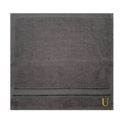 BYFT Daffodil (Dark Grey) Monogrammed Face Towel (30 x 30 Cm-Set of 6) 100% Cotton, Absorbent and Quick dry, High Quality Bath Linen-500 Gsm Golden Thread Letter "U"