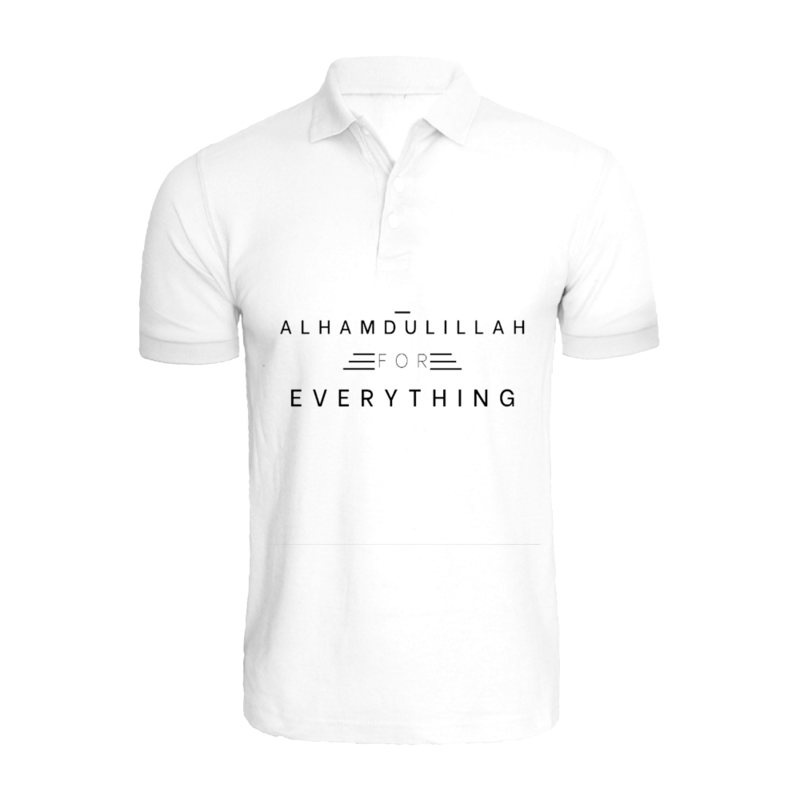 BYFT (White) Ramadan Printed Tshirt (Alhamdulillah for Everything) Cotton (Small) Unisex Polo Neck Tshirt -220 GSM