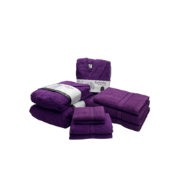 Daffodil(Purple)100% Cotton Premium Bath Linen Set(2 Face,2 Hand,2 Adult & 1 Kids Bath Towels with 2 Adult & 1,6yr Kids Bathrobe)Super Soft,Quick Dry & Highly Absorbent Family Pack of 10Pc