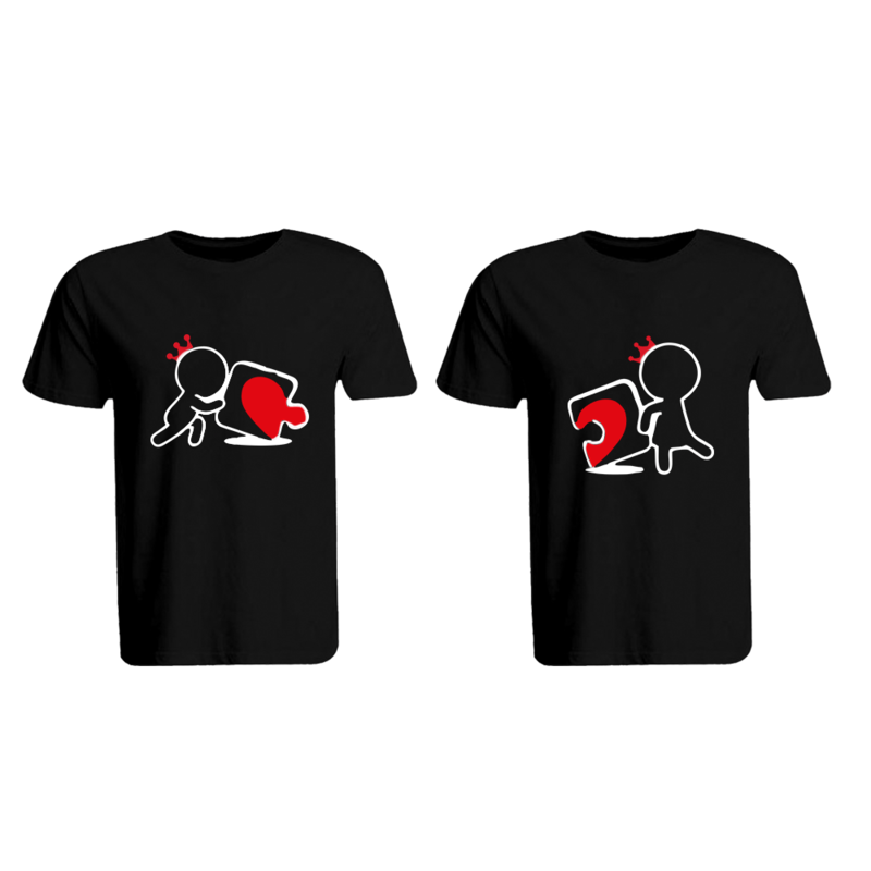 BYFT (Black) Couple Printed Cotton T-shirt (Perfect Match) Personalized Round Neck T-shirt (XL)-Set of 2 pcs-190 GSM